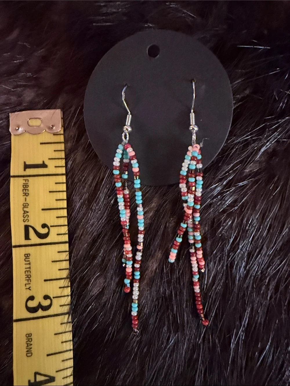 Butter Turquoise, Red & Cream Seed Bead Dangle Earrings